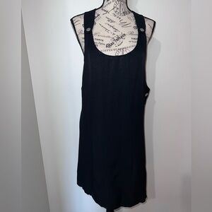 Vintage 90s Black Suspender Overall Pinafore Dress Coin Buttons Size 9/10